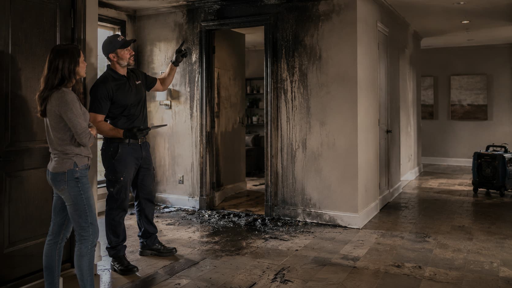 Fire damage restoration professional
