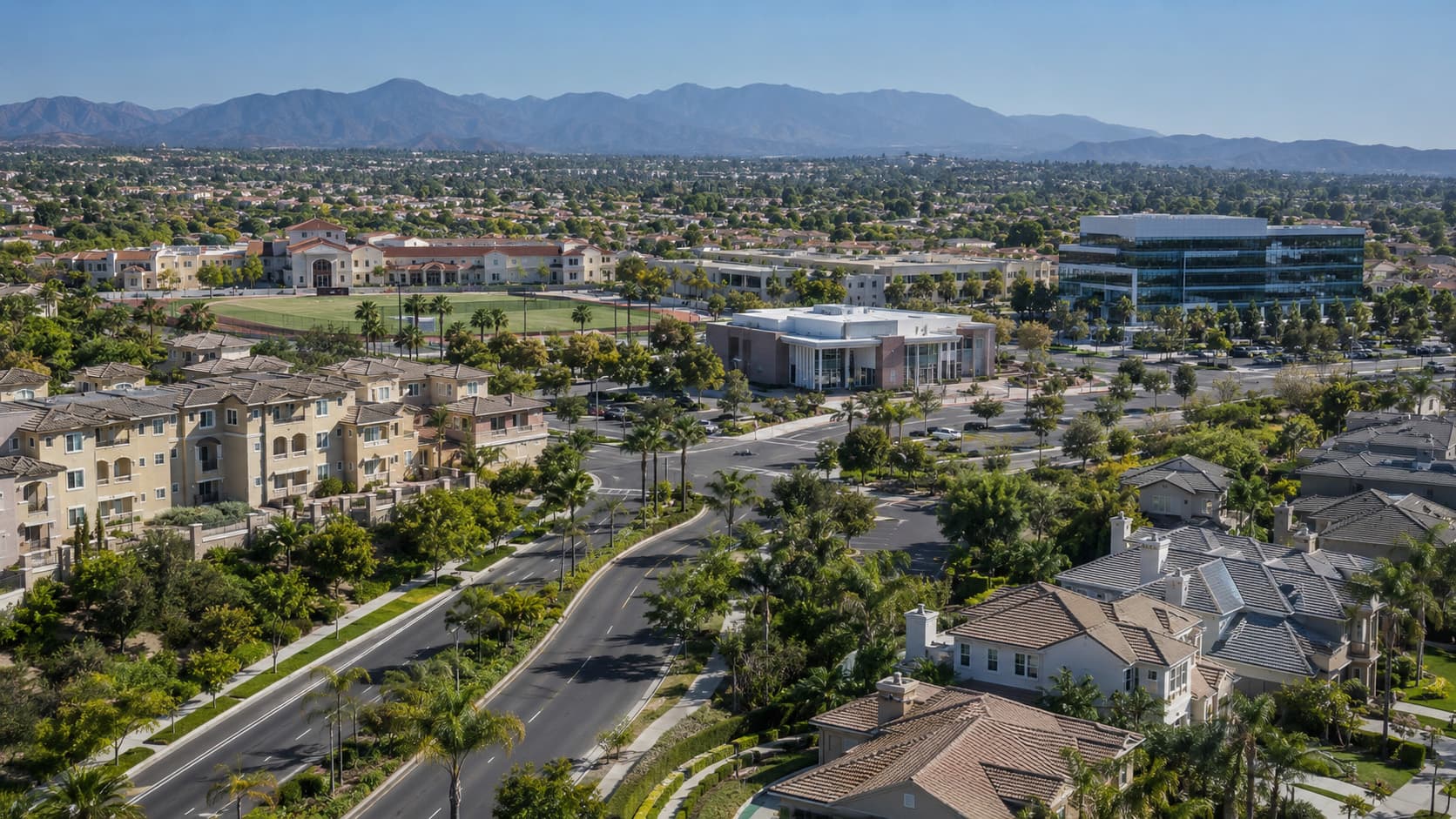 Aerial view of a community in Southern California